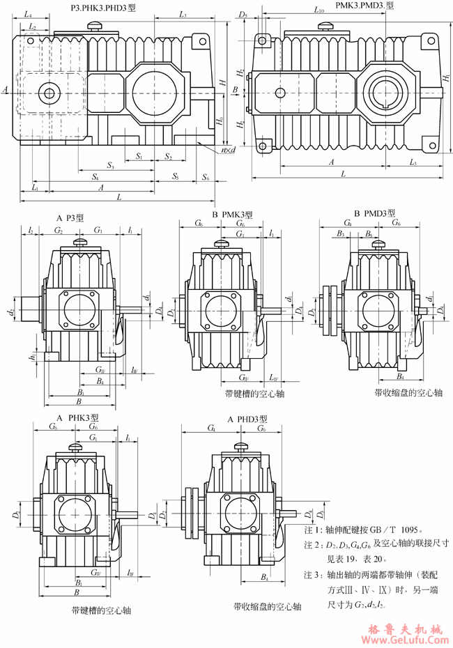 P3、PMK3、PMD3、PHK3、PHD3型减速机外形及安装尺寸(图2)