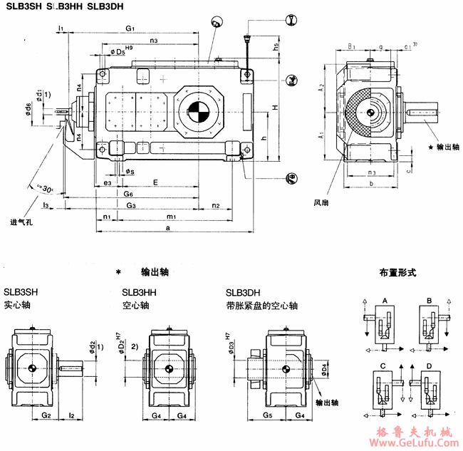 SLB3.H型直交轴大功率齿轮箱外形及安装尺寸（规格3...12）(图2)