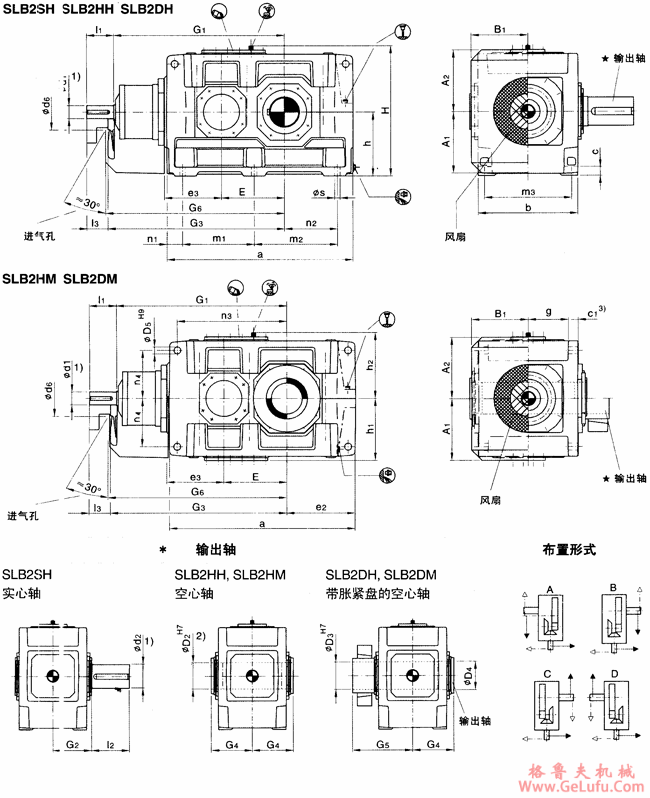 SLB2.H、SLB2.M型直交轴大功率齿轮箱外形及安装尺寸（规格13...18）(图2)