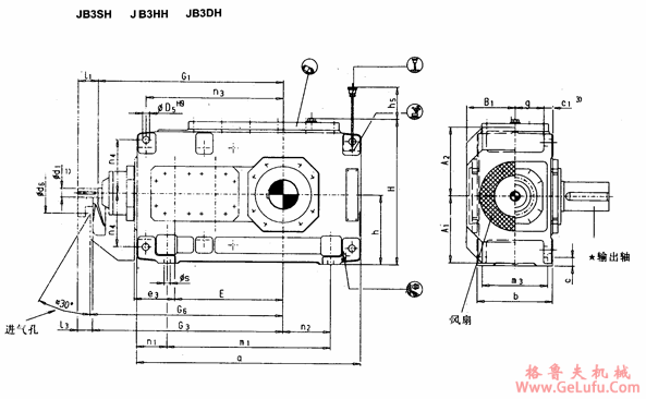 JB3.H型直交轴工业齿轮箱外形及安装尺寸(规格3...12)(图2) JB3.H型直交轴工业齿轮箱外形及安装尺寸(规格3...12)(图2)