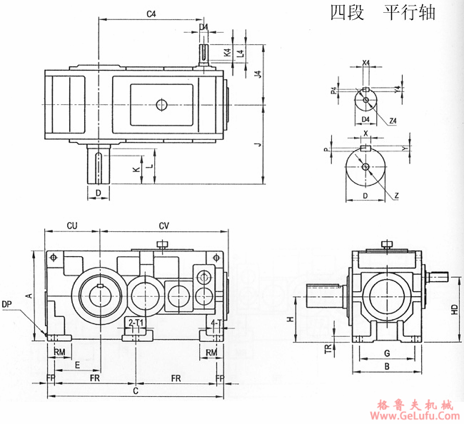 TK系列齿轮减速机四段平行轴外形及安装尺寸(图2)
