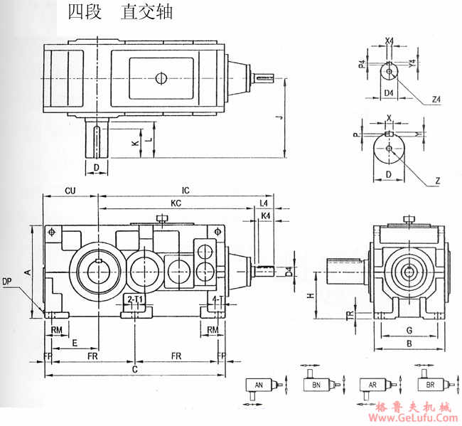 TK系列齿轮减速机四段直交轴外形及安装尺寸(图2)
