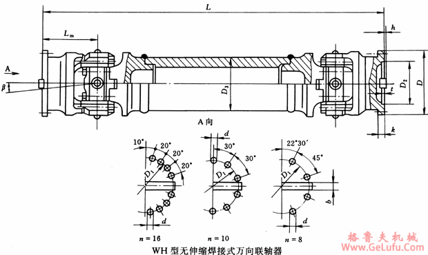 WH型无伸缩焊接式万向联轴机基本参数和主要尺寸（JB/T3242-93）(图2)
