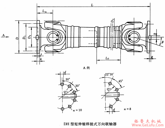 DH型短伸缩焊接式万向联轴机外形安装尺寸（JB/T5513-91）(图2)