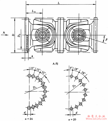 WD型大规格无伸缩短式万向联轴机外形安装尺寸（JB/T5513-91）(图2)