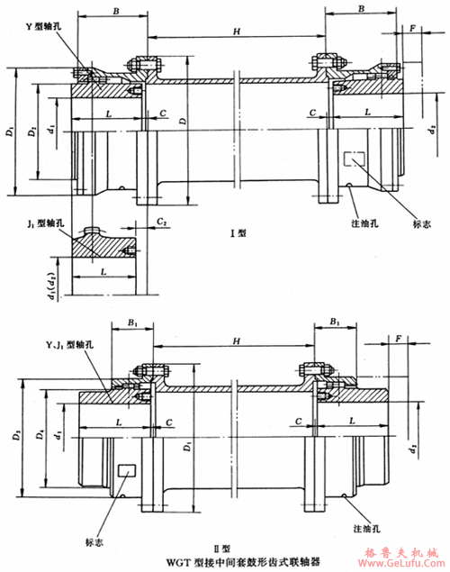WGT型接中间套鼓形齿式联轴机外形及安装尺寸(JB/T7004-93)(图2)