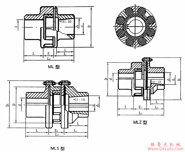 ML梅花形弹性联轴机外形及安装尺寸（GB5272―85）(图2)