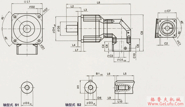 ABR系列减速机尺寸（双节，减速比i=15～200）(图2)