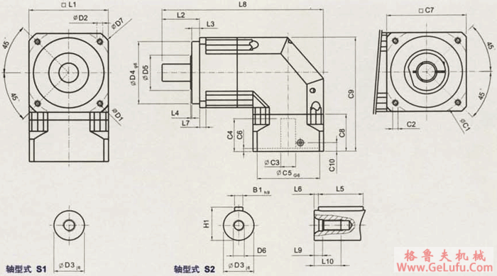 ABR系列减速机尺寸（单节，减速比i=3～20）(图2)