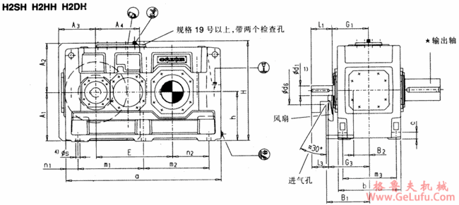 H2.H,H2.M型平行轴齿轮箱两级传动卧式安装(图2)