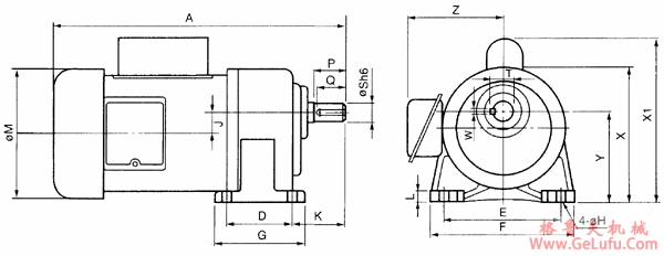 台湾ZL、ZF小型齿轮减速电机单相卧式外形安装尺寸(图2)
