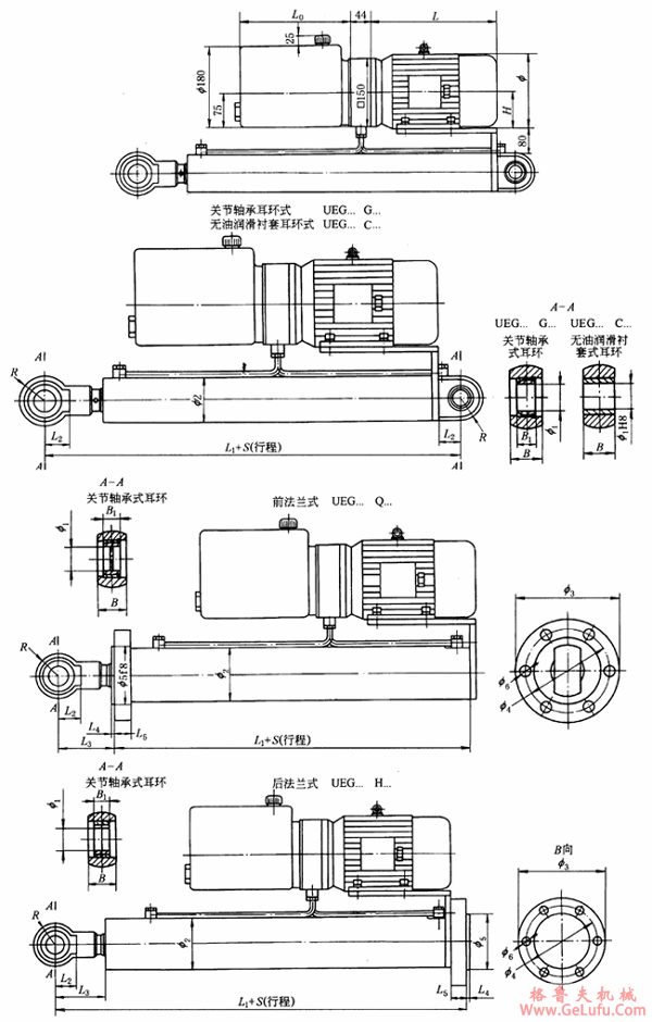UEG系列并列式电动液压缸安装尺寸(图2)