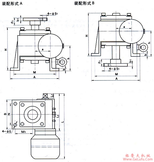 YWJ63、YWJ80、YWJ100、YWJ125、YWJ160、YWJ200型蜗轮丝杠升降机外形安装尺寸(图2)
