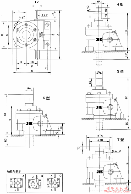 JRSS系列蜗轮丝杆升降机安装尺寸(图2)