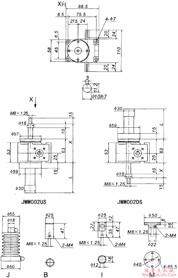JWM002丝杠升降机外形尺寸表(图2)