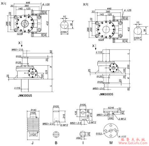 JWM300丝杠升降机外形尺寸表(图2) JWM300丝杠升降机外形尺寸表(图2)
