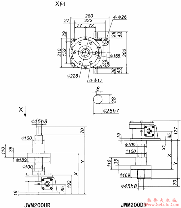 JWM200丝杠升降机外形尺寸表(图3)