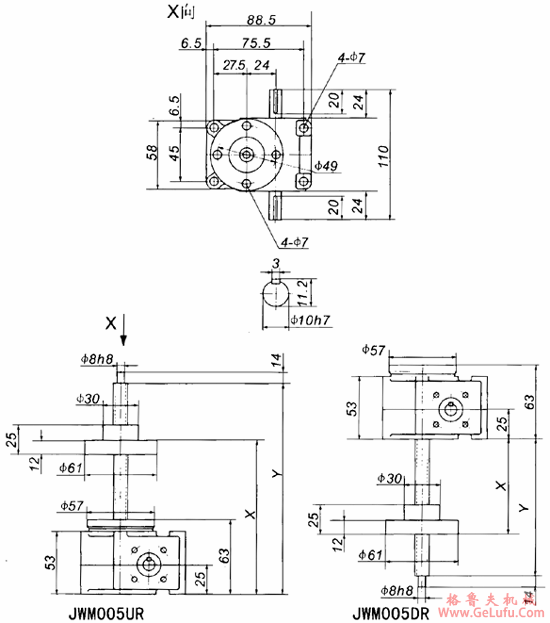 JWM005丝杠升降机外形尺寸表(图3) JWM005丝杠升降机外形尺寸表(图3)
