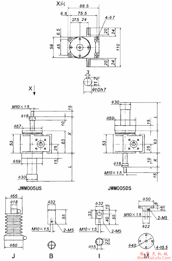 JWM005丝杠升降机外形尺寸表(图2) JWM005丝杠升降机外形尺寸表(图2)