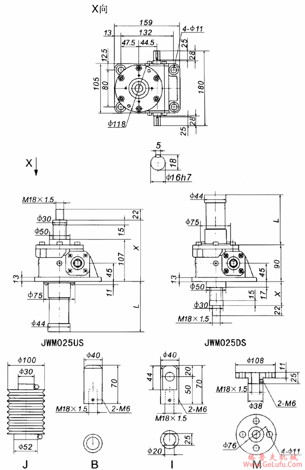 JWM025丝杠升降机外形尺寸表(图2) JWM025丝杠升降机外形尺寸表(图2)