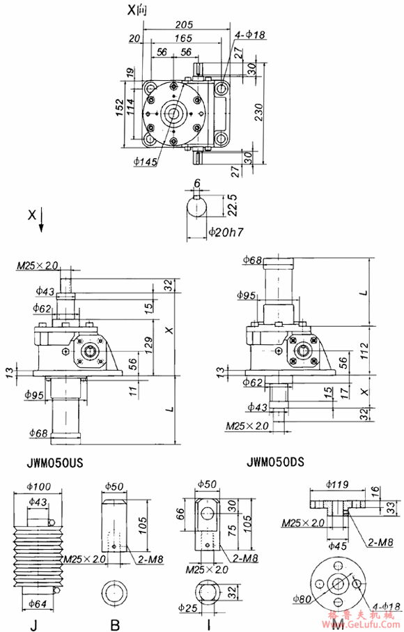 JWM050丝杠升降机外形尺寸表(图2) JWM050丝杠升降机外形尺寸表(图2)