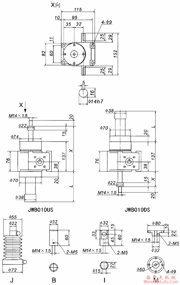 JWB010丝杠升降机外形尺寸表(图2) JWB010丝杠升降机外形尺寸表(图2)
