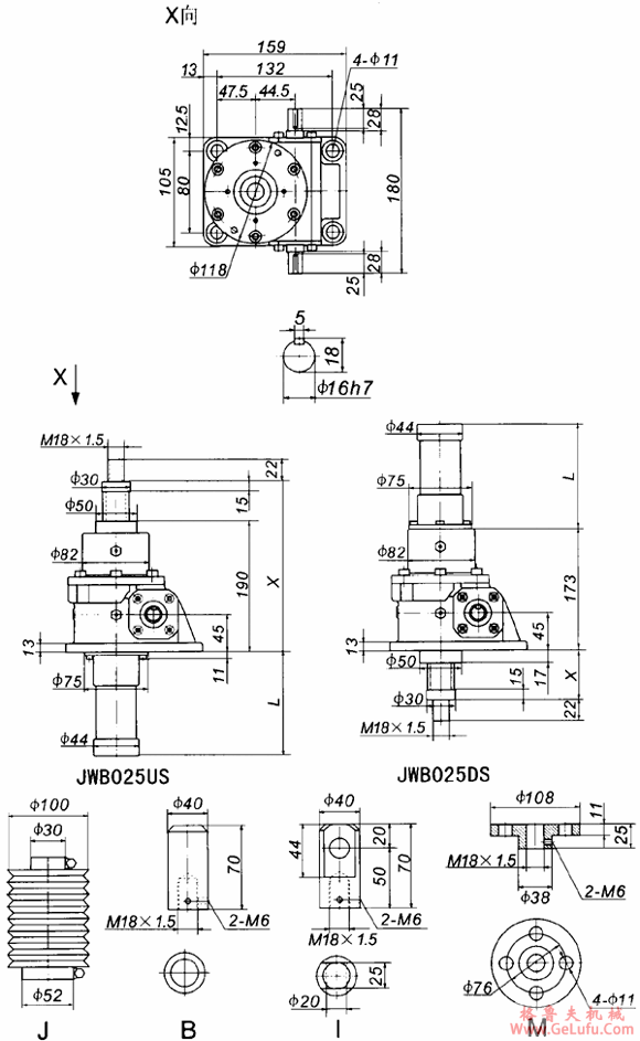 JWB025丝杠升降机外形尺寸表(图2) JWB025丝杠升降机外形尺寸表(图2)