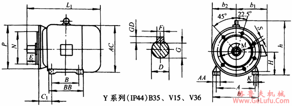 Y系列（IP44）B35、V15、V36三相异步电动机外形及安装尺寸(图2)