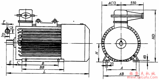 YB系列中型高压隔爆型三相异步电动机外形尺寸（6kV）(图2)