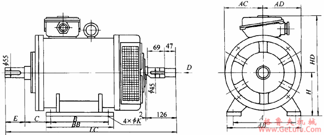 YTDP系列变频调速电梯用三相异步电动机外形尺寸(270~335)(图4) YTDP系列变频调速电梯用三相异步电动机外形尺寸(270~335)(图4)