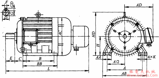 YR系列（IP44）三相异步电动机外形尺寸（H132～355mm）(图2)
