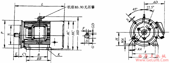 YEJ系列电磁制动三相异步电动机外形尺寸（H80～225mm） (图4)