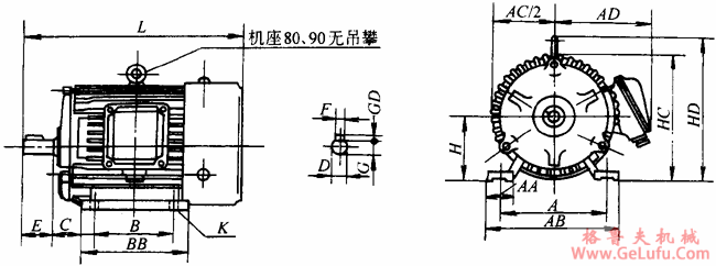 YEJ系列电磁制动三相异步电动机外形尺寸（H80～225mm） (图2)