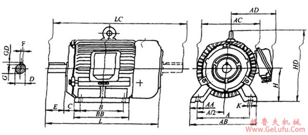 YT-H系列船用风机用三相异步电动机外形及安装尺寸(图3)
