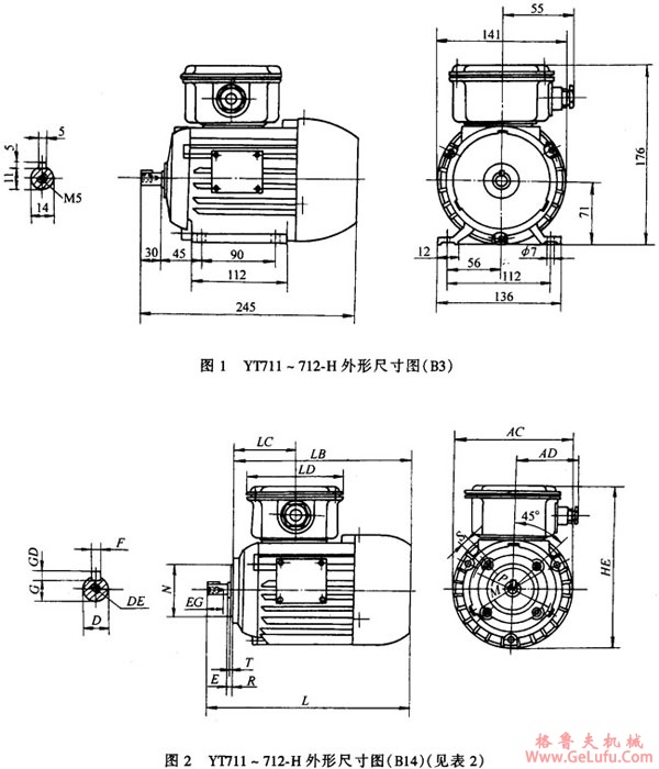YT-H系列船用风机用三相异步电动机外形及安装尺寸(图2)