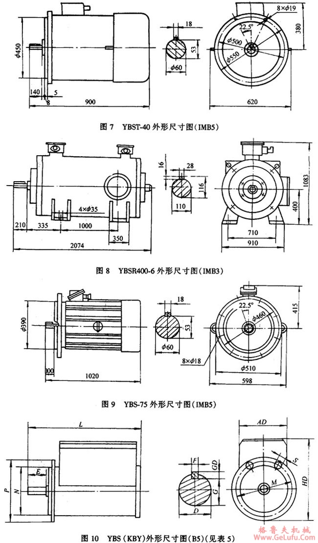 YBS系列运输机用隔爆型异步电动机外形及安装尺寸(图4) YBS系列运输机用隔爆型异步电动机外形及安装尺寸(图4)