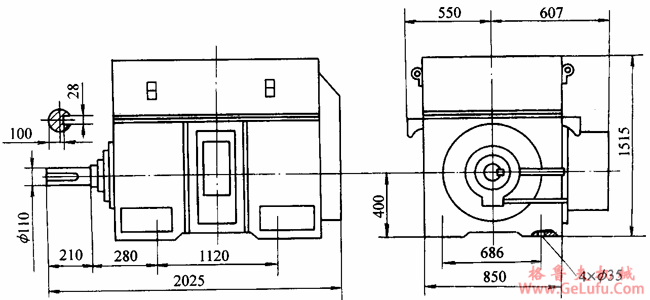 YD400-4/6/8极三相异步电动机外形及安装尺寸（380V）(图2)