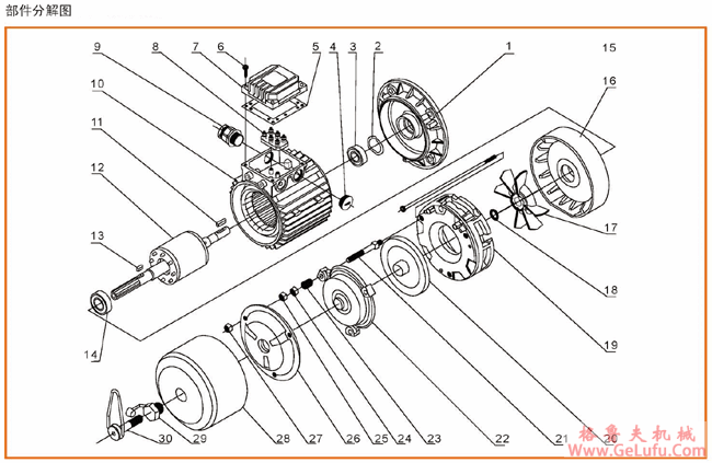 WYEJA系列制动电动机部件分解图及轴承规格(图2)