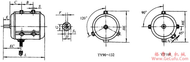 YT系列通风机专用三相异步电动机外形及安装尺寸(图2)
