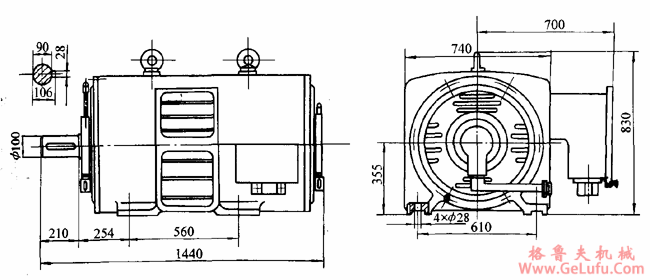 Y355M-8极高压三相异步电动机外形及安装尺寸（3KV）(图2)