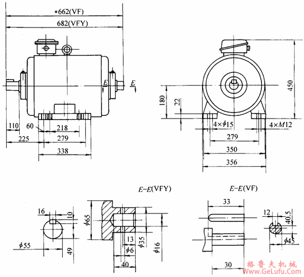 VF、YTVF、YBT系列电梯专用变频调速电动机外形尺寸(图5)