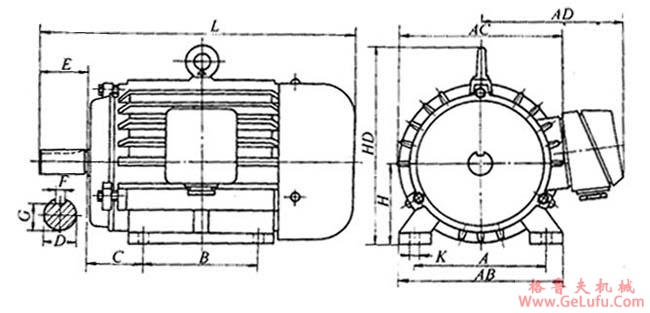 YEJT系列电磁制动三相异步电动机外形尺寸（H80～200mm）(图2)